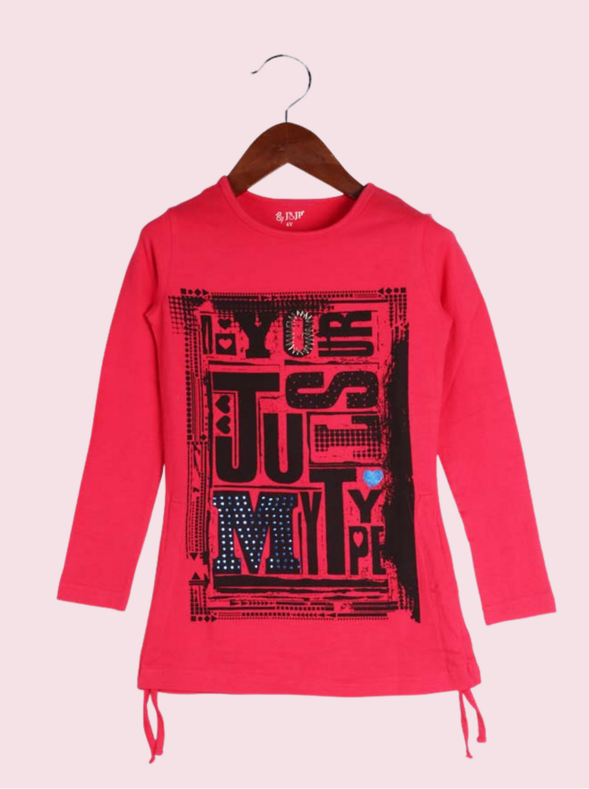 Kids Pink Full sleeve Printed Single Jersey T-Shirt