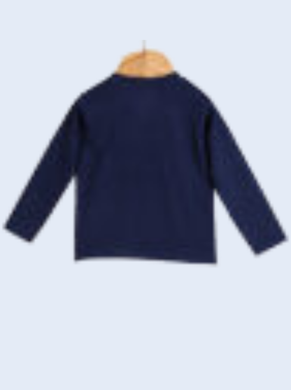 Kids Navy Full sleeve Solid Cotton jersey knit T-Shirt