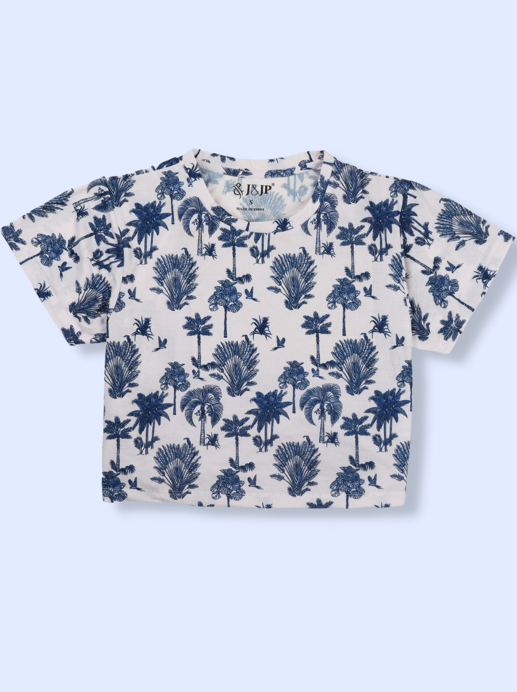 Women Blue Printed Poly cotton Crop Top