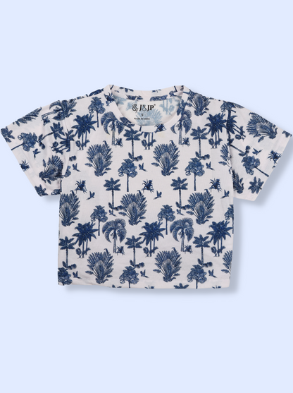 Women Blue Printed Poly cotton Crop Top