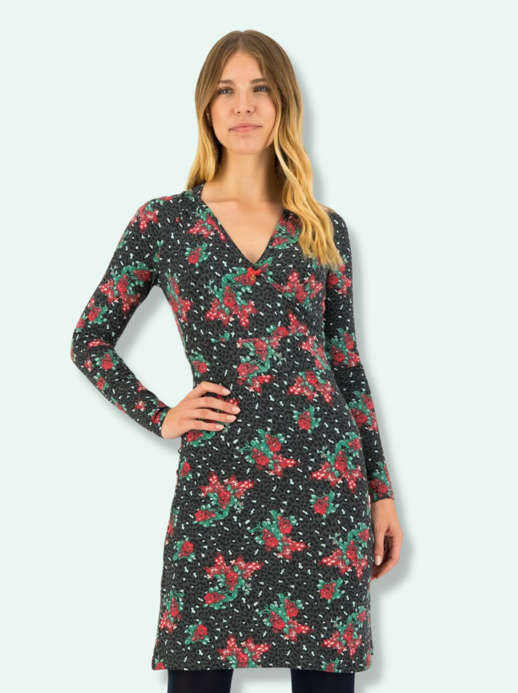 Women Full sleeve Floral Print Cotton Lycra Dress