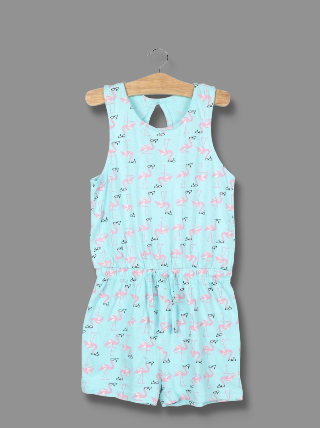 Kids Blue Shoulder Strap Animal Print, Cartoon, Printed Cotton jersey knit Dress