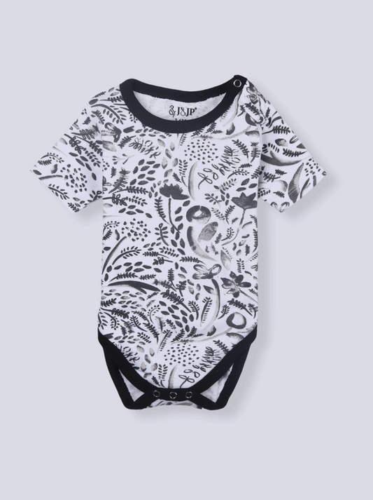 Babies Black Half Sleeve Printed Soft Cotton Romper