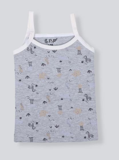 Babies Printed Grey Colour Sleeveless Cotton Rope Knot Dress