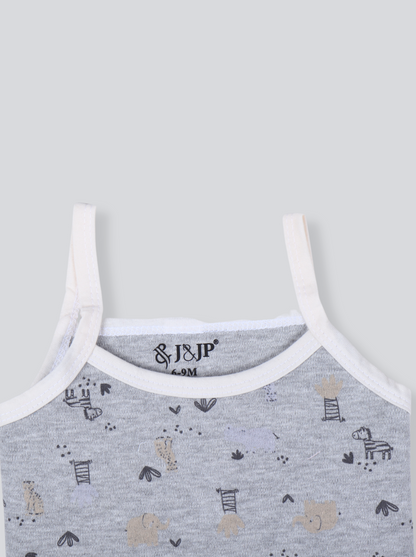 Babies Printed Grey Colour Sleeveless Cotton Rope Knot Dress