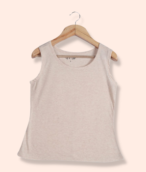 Women Cream Sleeveless  Melange Jersey T-Shirt