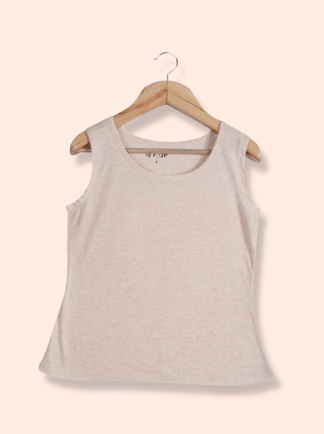 Women Cream Sleeveless Melange Jersey T-Shirt