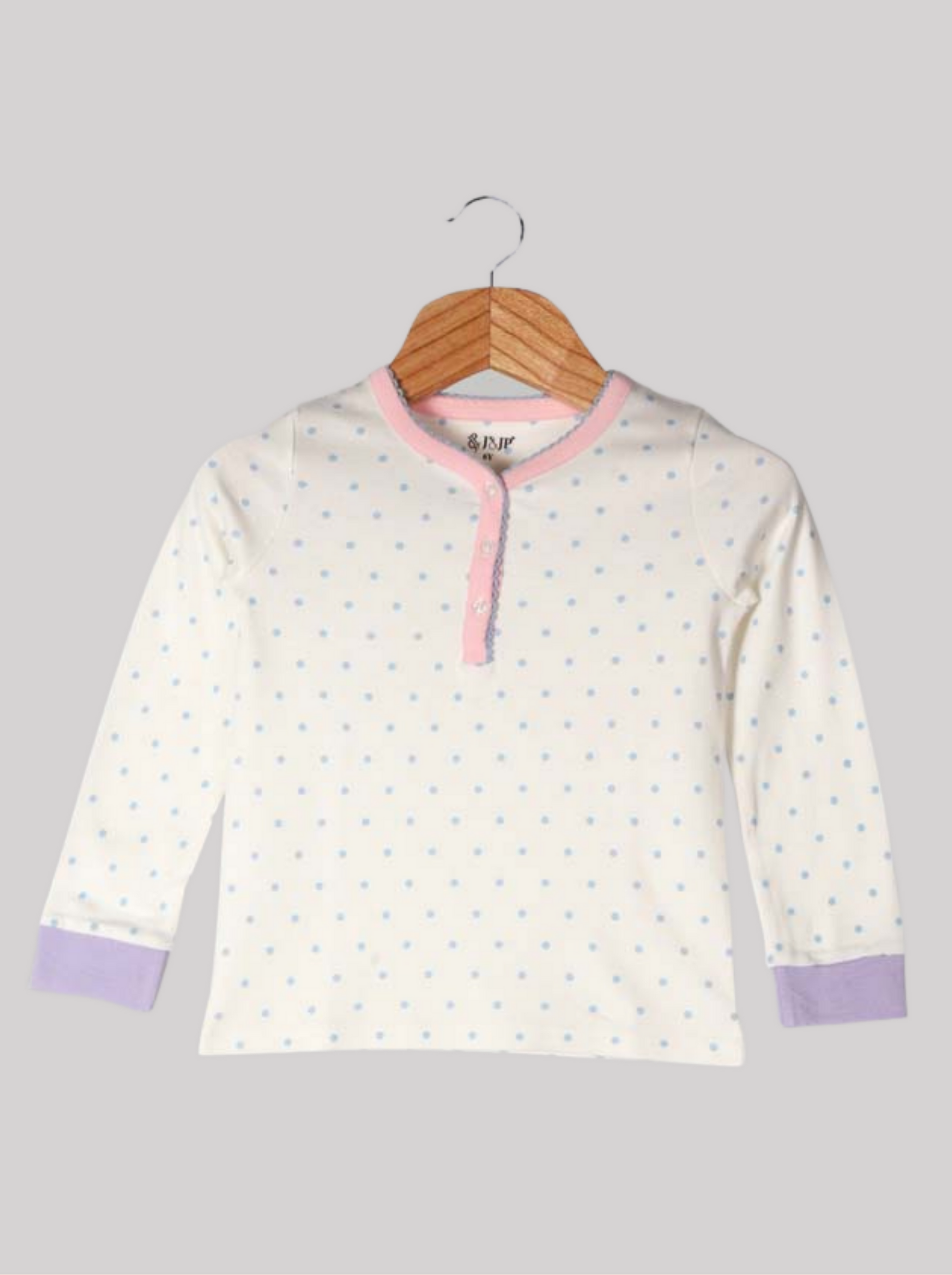 Kids Pink Full sleeve Polka Print Interlock Knit T-Shirt