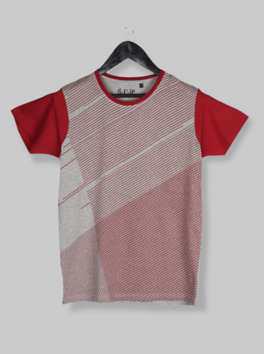 Mens Grey Horizontal Stripes Single Jersey T-shirt