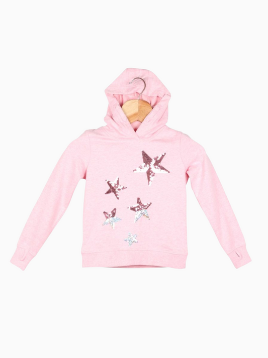 Kids Pink Full sleeve Self Design Fleece, Loop Knit Hoodie