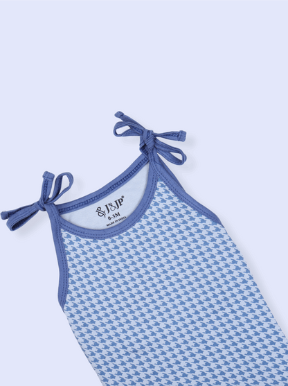 Babies Blue Sleeveless Cotton Rope Knot Dress