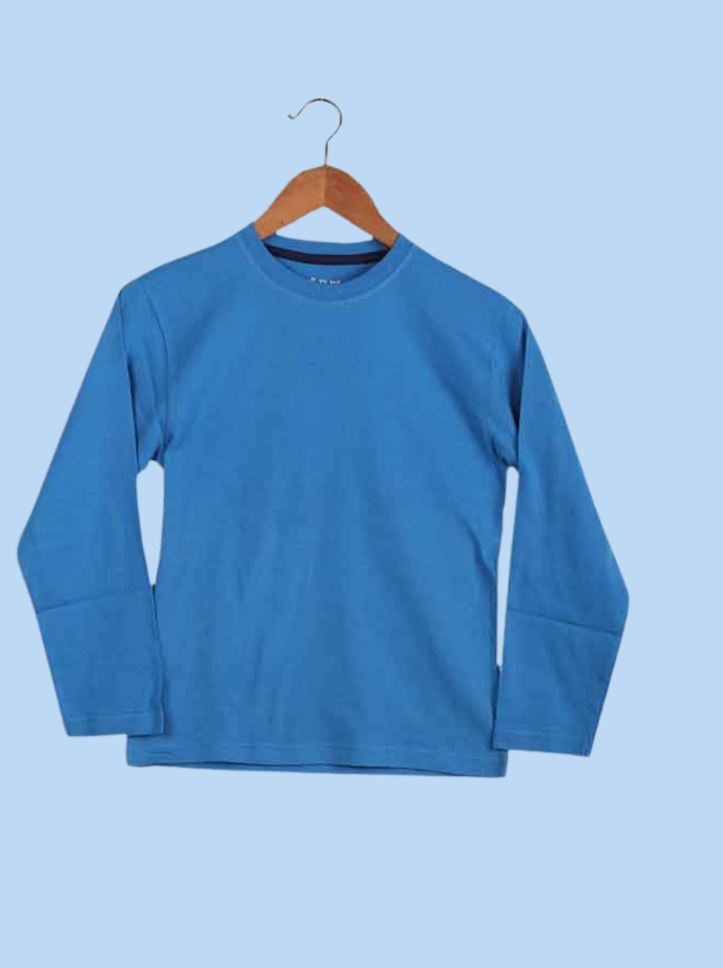 Kids Blue Full sleeve Solid Cotton jersey knit, Single Jersey T-Shirt