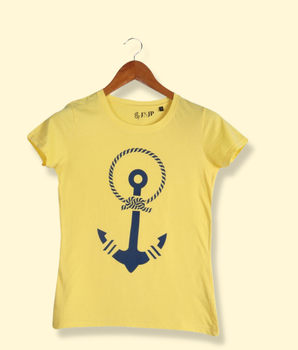 Women Yellow Half sleeve, Short Sleeve Printed Cotton  T-Shirt