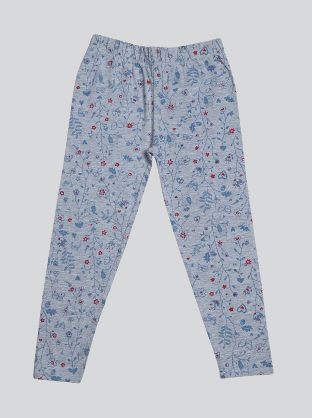 Kids Grey Melange Loopknit Floral Print Pant