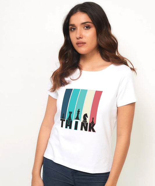 Women’s Chess-Inspired “Think” Graphic Tee