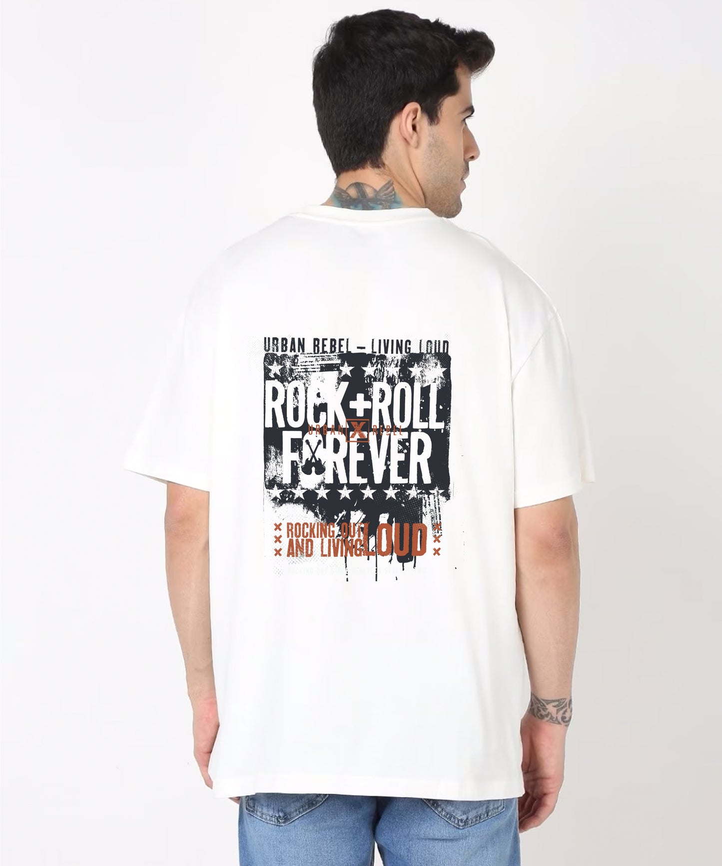 J&JP Men Oversized Back Printed T-shirt - White