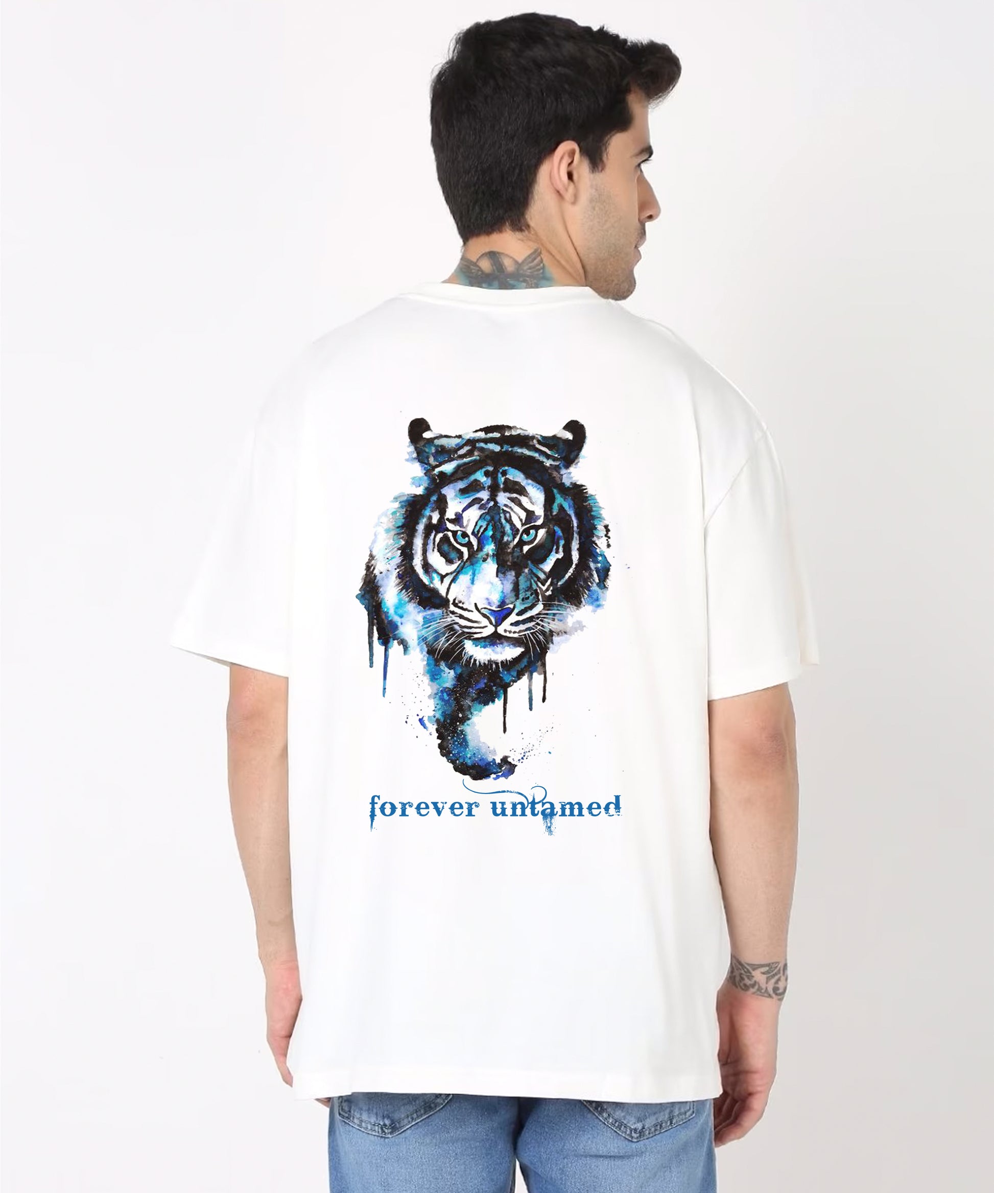 J&JP Men Oversized Back Printed T-shirt - White