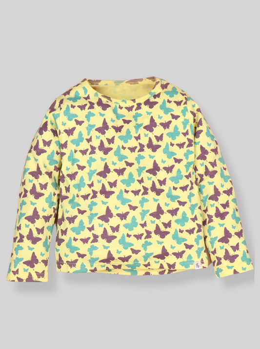 Kids Girls Printed Full Sleeve Yellow T-shirt