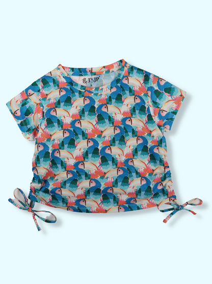 Women Blue Printed Poly cotton Crop Top