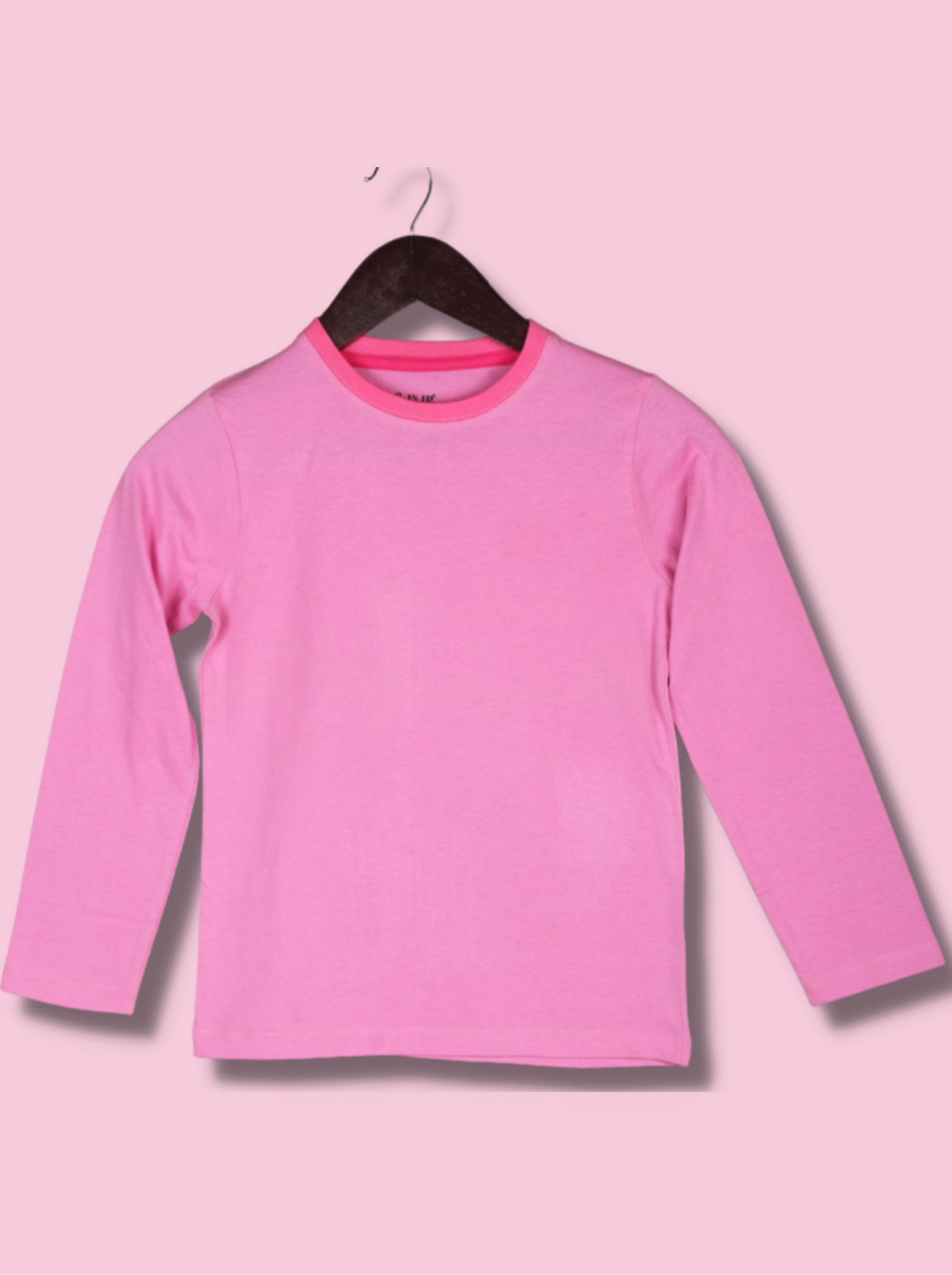 Kids Pink Full sleeve Solid Cotton jersey knit, Single Jersey T-Shirt