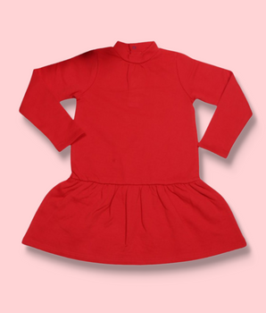 Kids  Red Full sleeve Solid Fleece Dress