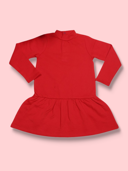 Kids Red Full sleeve Solid Fleece Dress