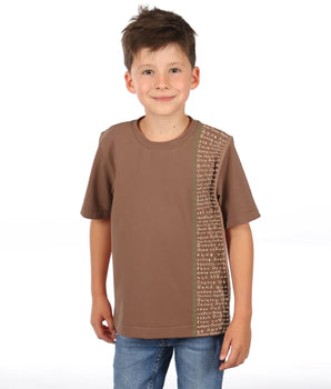 Aathichudi Printed Boys Oversized Tamil Tshirt- Brown