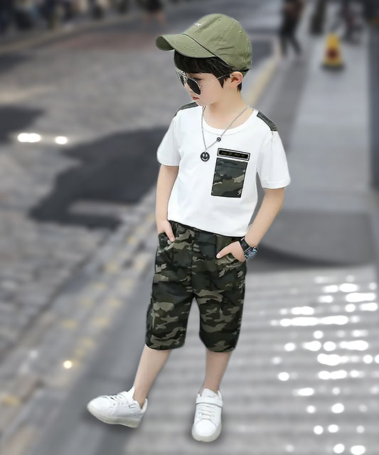 J&JP Kids Boys Camouflage T-shirt and Shorts Set