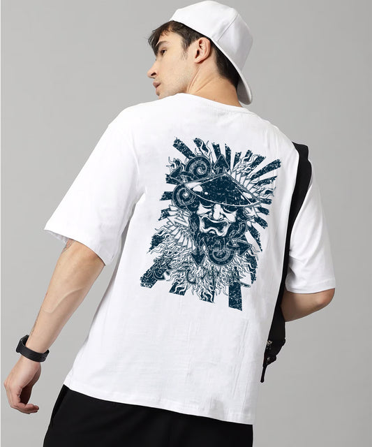 J&JP Men Oversized Back Printed T-shirt - White