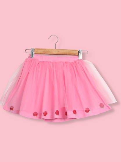 Kids Girls Pink Solid Flower printed Tutu Skirt