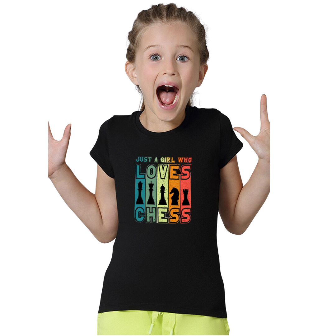 Girls’ “Just a Girl Who Loves Chess” Black T-Shirt