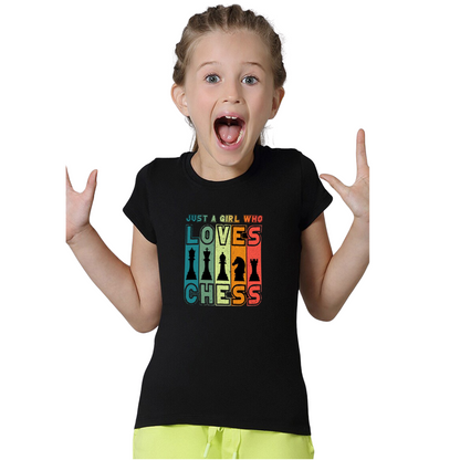 Girls’ “Just a Girl Who Loves Chess” Black T-Shirt