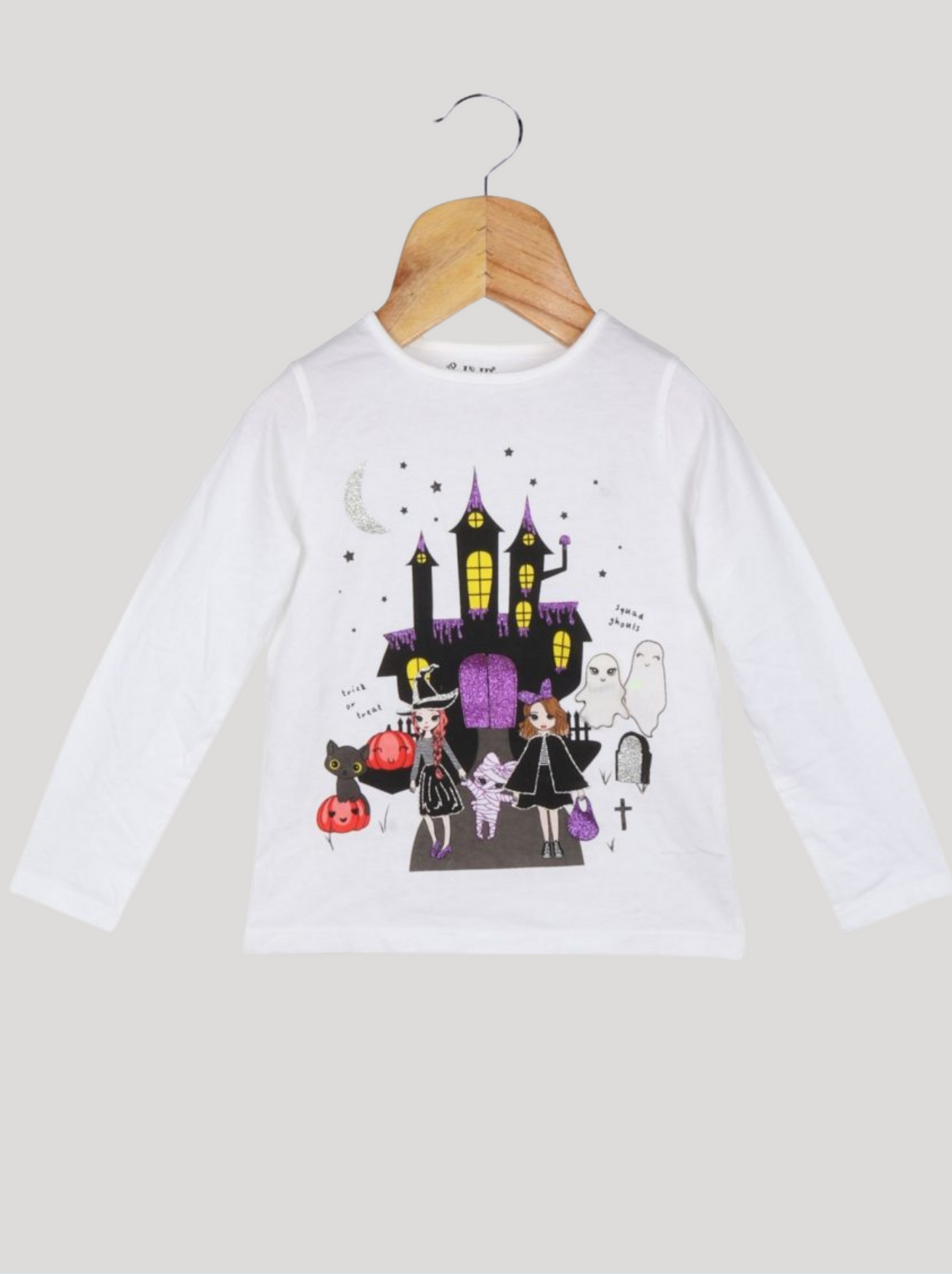 Kids White Full sleeve Cartoon, Graphic Print, Printed Single Jersey T-Shirt