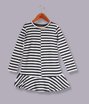 Kids  Blue Full sleeve Striped Interlock Knit Dress