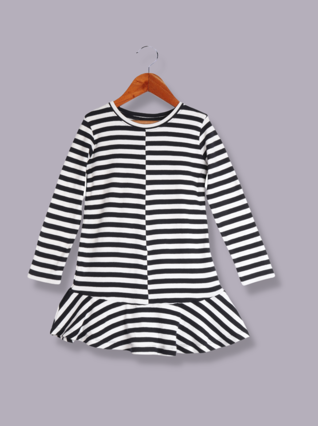 Kids Blue Full sleeve Striped Interlock Knit Dress