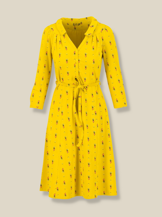 Women Yellow Full sleeve Printed Single Jersey Dress