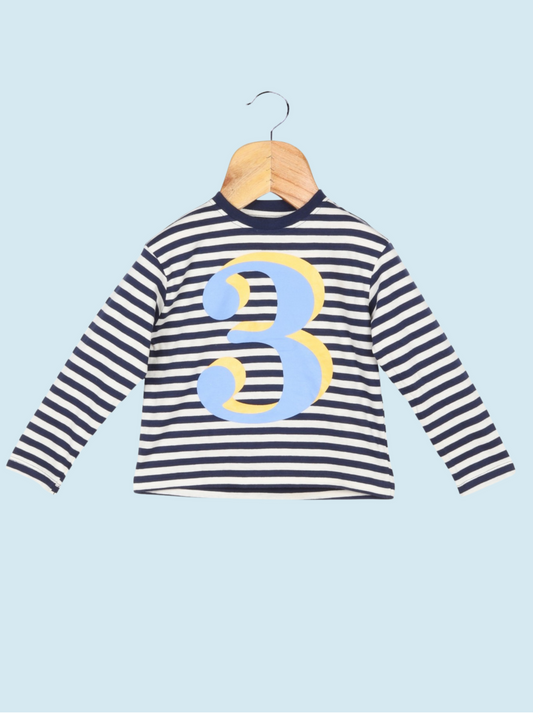 Kids Blue Full sleeve Horizontal Stripes T-Shirt