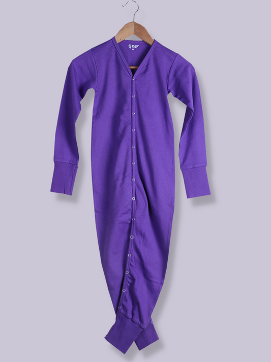 Kids Violet Cuffed sleeve, Full sleeve Solid Cotton Lycra Dress