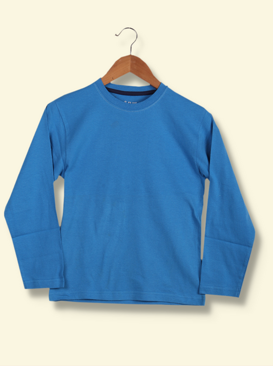 Kids Blue Full sleeve Solid Cotton jersey knit T-Shirt