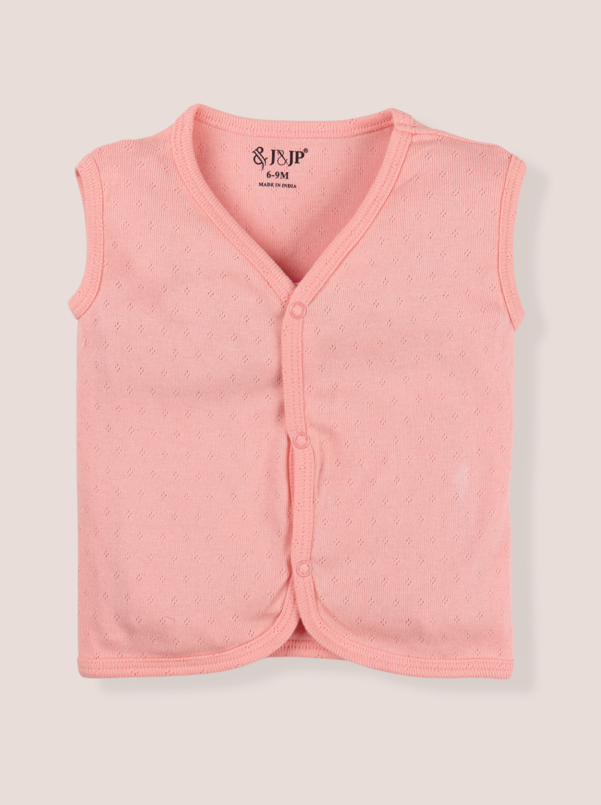 Babies Peach Sleeveless Front Open Single Jersey Jabla