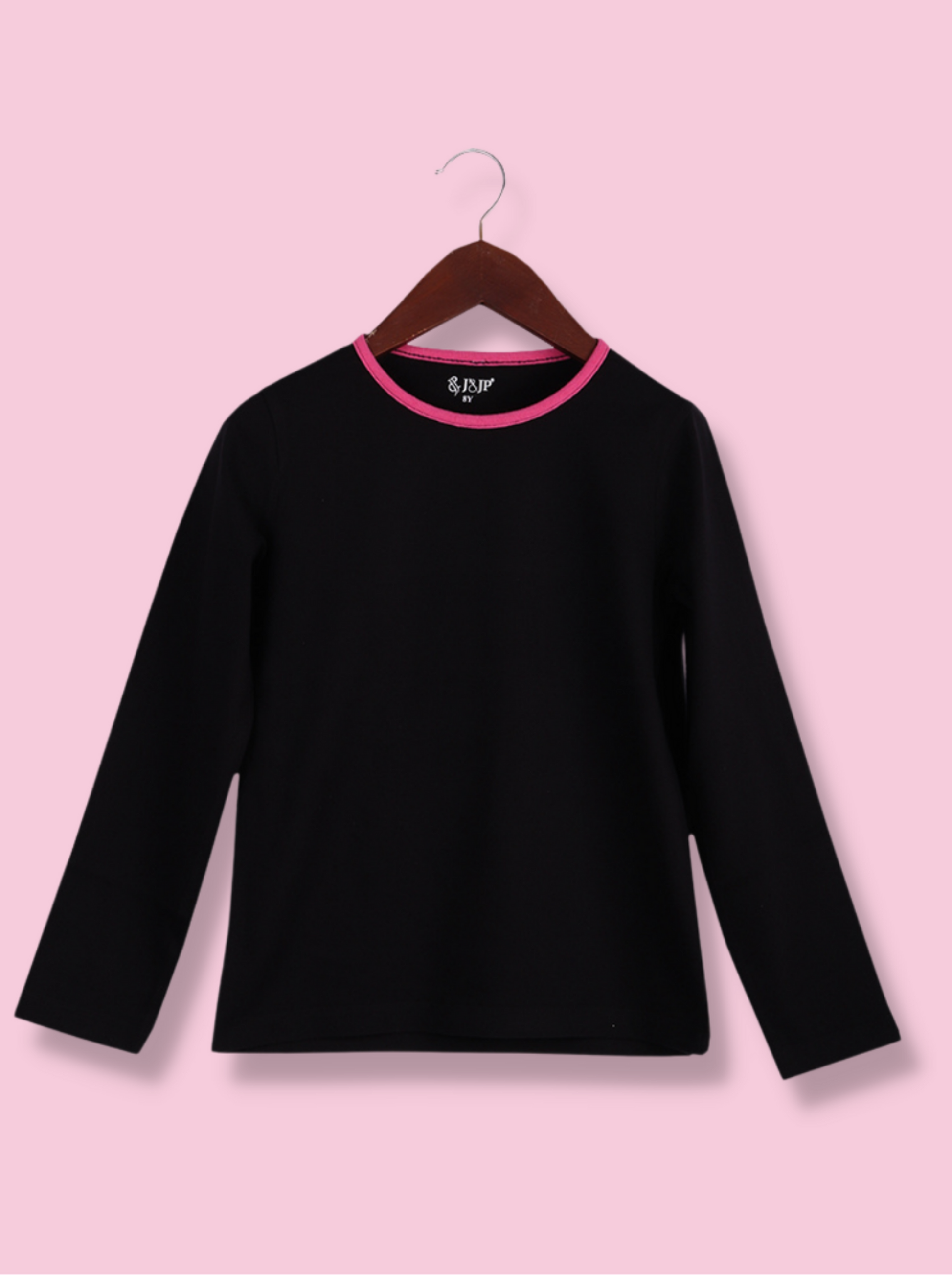 Kids Black Full sleeve Solid Cotton jersey knit, Single Jersey T-Shirt