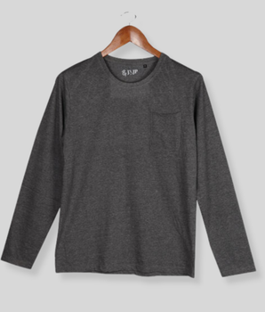 Mens Grey Full sleeve Solid Single Jersey T-shirt