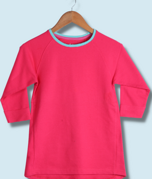 Kids Red Raglan Sleeve Solid Cotton jersey knit, Single Jersey T-Shirt