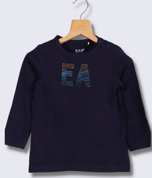 Kids Navy Full sleeve Lace, Solid Cotton jersey knit, Single Jersey T-Shirt