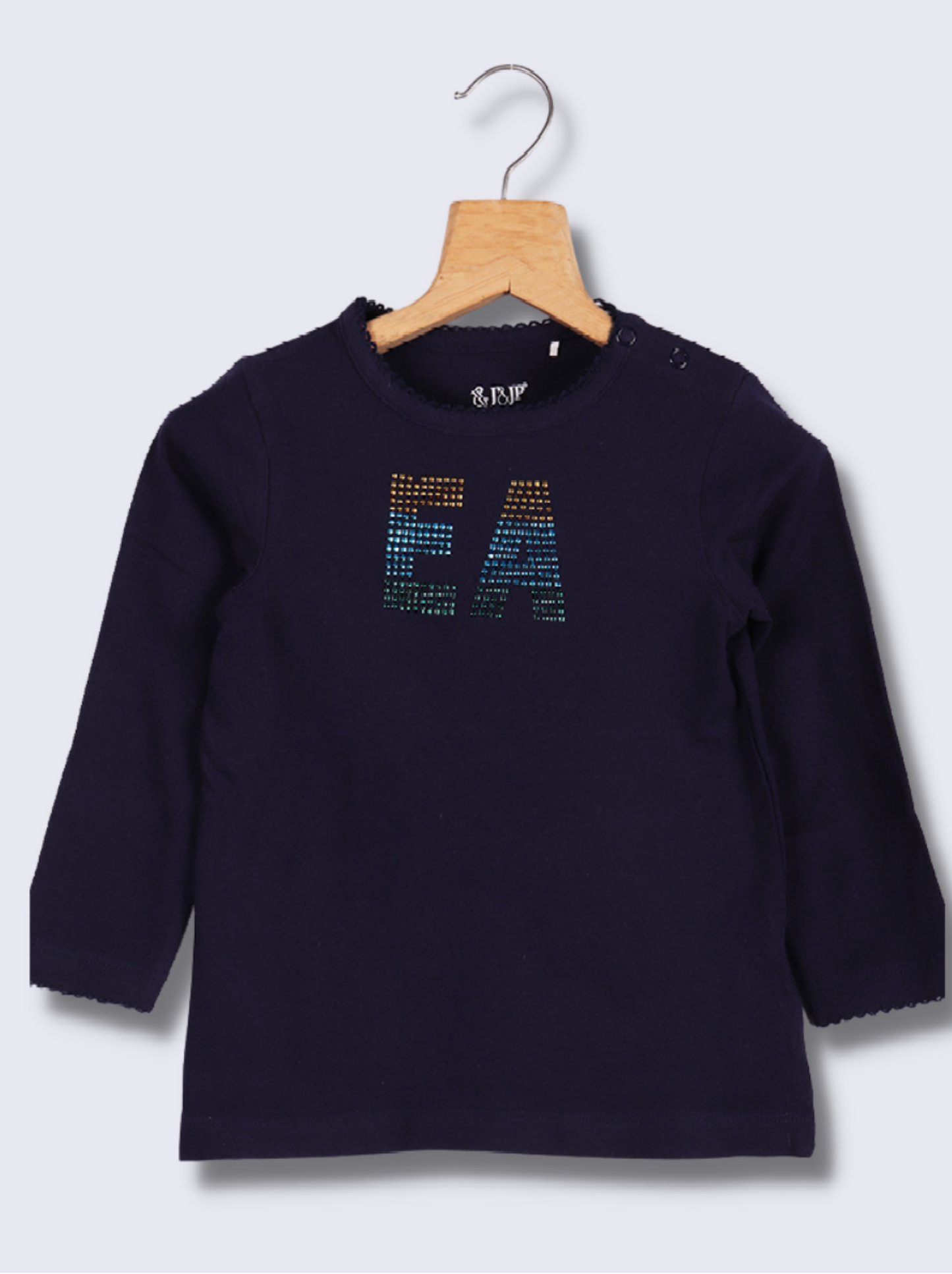 Kids Navy Full sleeve Lace, Solid Cotton jersey knit, Single Jersey T-Shirt