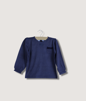 Kids Navy Bishop Sleeve, Full sleeve Polka Print Fleece, Loop Knit T-Shirt