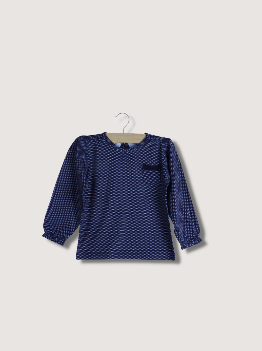 Kids Navy Bishop Sleeve, Full sleeve Polka Print Fleece, Loop Knit T-Shirt