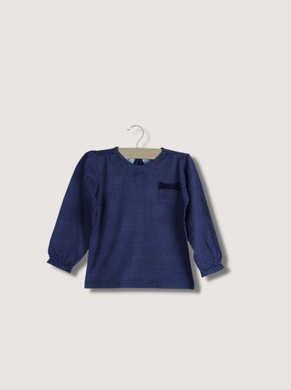 Kids Navy Bishop Sleeve, Full sleeve Polka Print Fleece, Loop Knit T-Shirt