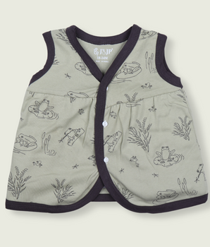 Babies Printed Green Sleeveless Cotton Jabla