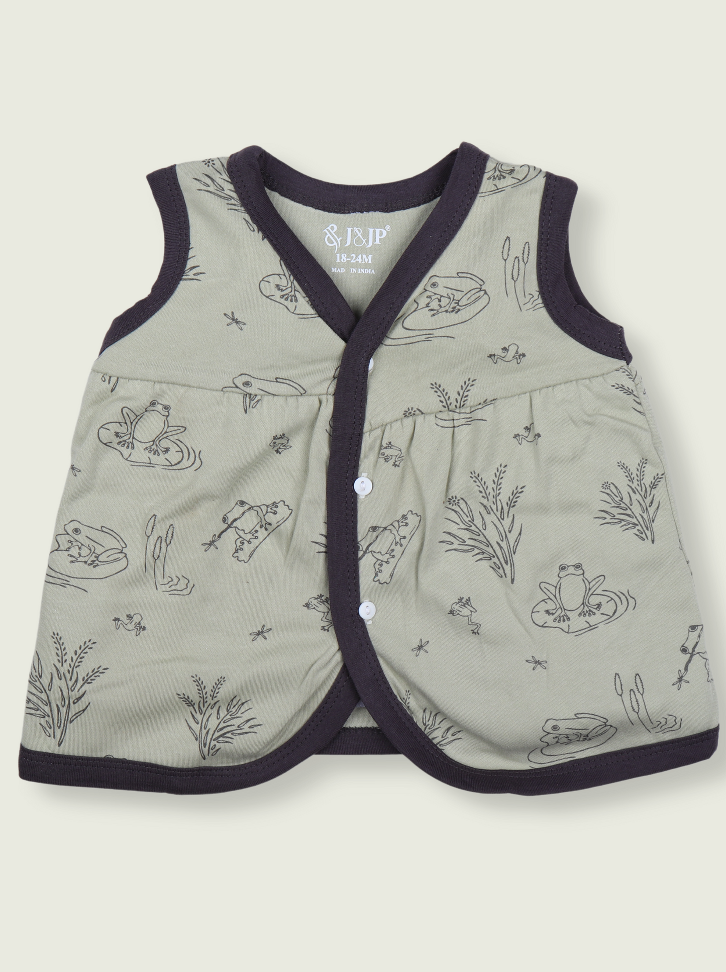 Babies Printed Green Sleeveless Cotton Jabla